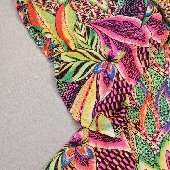 Macy's Tacera Women's M Summer Beach Party Boho 70's 3/4 Flare Neon Floral - Picture 8 of 12